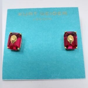Kurt Geiger Emerald Pink and Gold Stud Earrings